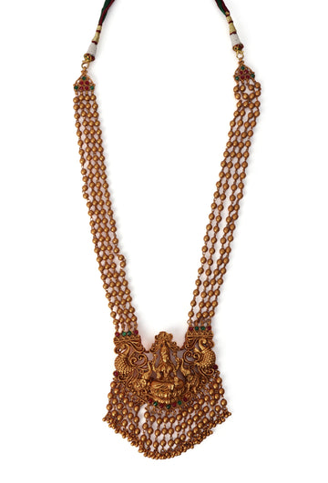 Amulyam Temple Heritage Kemp Necklace Set with Pearls